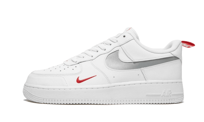 White nike shoes sales with red swoosh